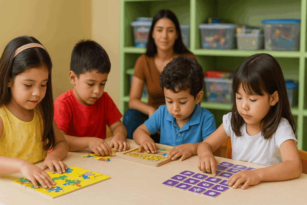 Concentración en niños durante juegos educativos